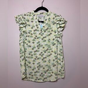 Hayden Ruffled Split Neck Green Floral Women's Top Size S